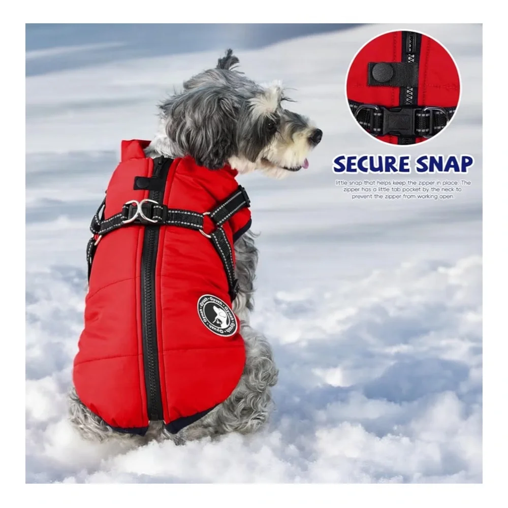 New Gyuch Winter Red Dog jacket with harness winter waterproof size small - Picture 7 of 12